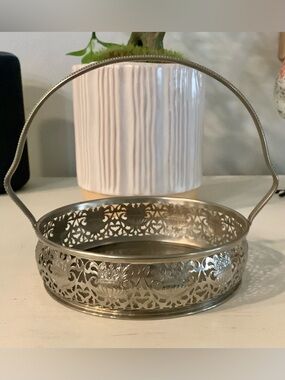 Vintage Royal Rochester Silver Plated Filigree Basket with Handle